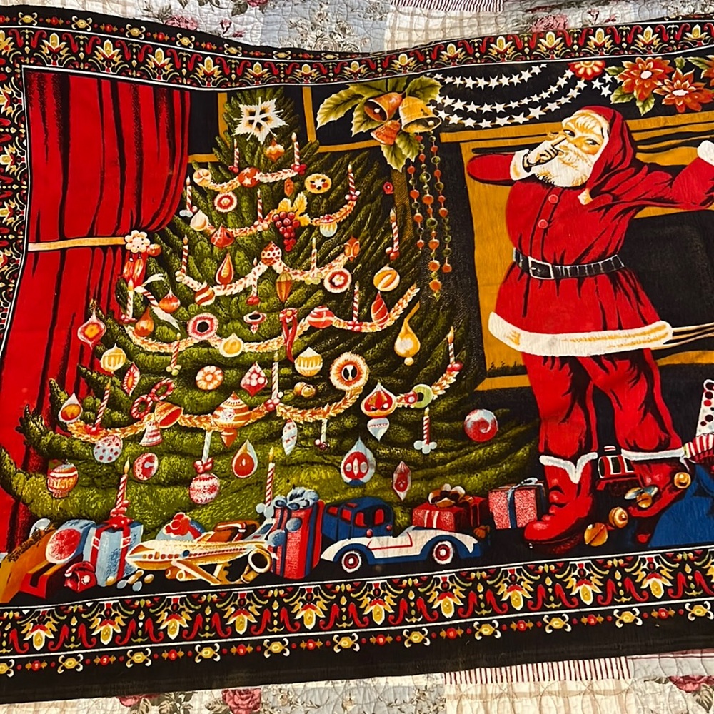 RARE MCM Christmas Santa & Tree presents Tapestry 52β x 40β wall hanging